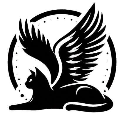 Crowcat Press logo. A black cat with black wings.